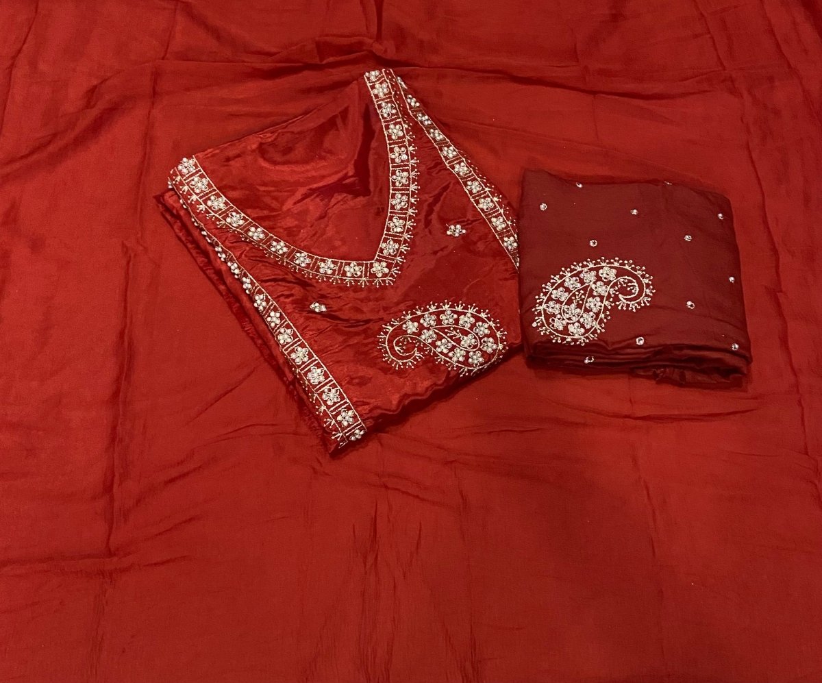 Fancy Glass Organza Suit Set with Zari Hand Work - Yanchi