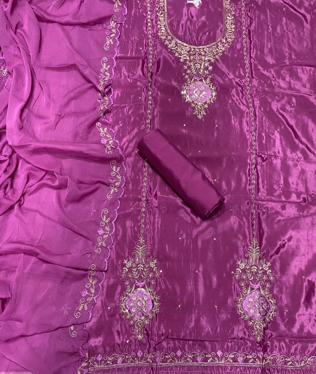 Fancy Glass Organza Suit Set with Zari Thread & Sequins Work - Yanchi