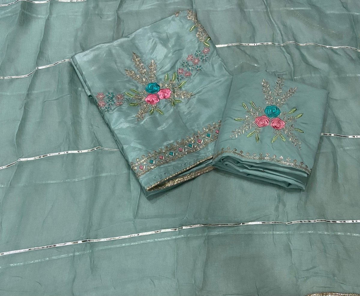 Fancy Glass Organza Suit Set with Zari Thread & Sequins Work - Yanchi