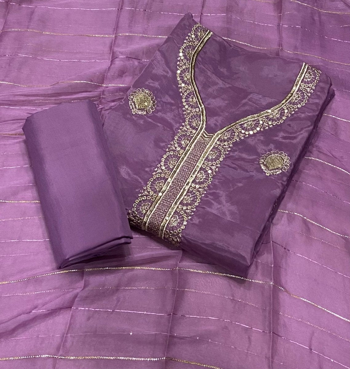 Fancy Glass Organza Suit Set with Zari Thread & Sequins Work - Yanchi