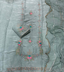 Fancy Glass Organza Suit Set with Zari Thread & Sequins Work - Yanchi