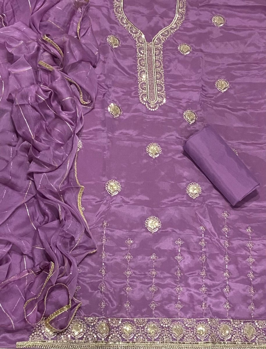 Fancy Glass Organza Suit Set with Zari Thread & Sequins Work - Yanchi