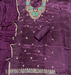 Fancy Glass Organza Suit Set with Zari Thread & Sequins Work - Yanchi