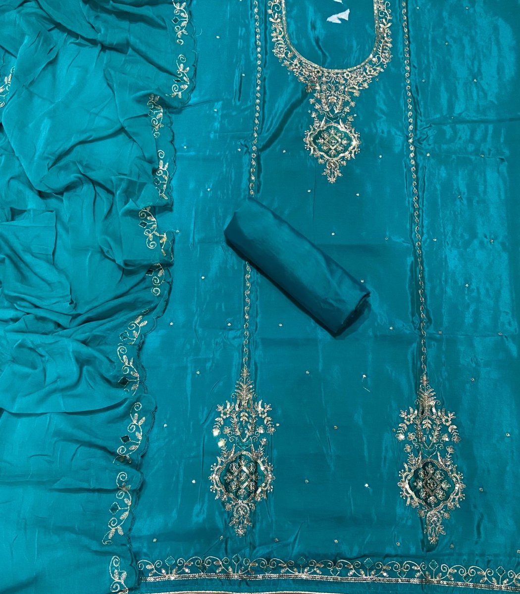 Fancy Glass Organza Suit Set with Zari Thread & Sequins Work - Yanchi