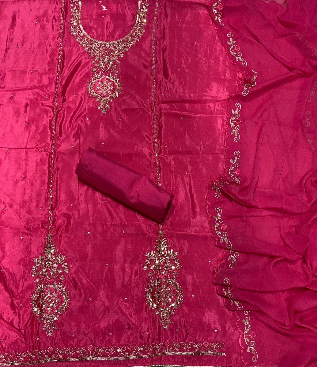 Fancy Glass Organza Suit Set with Zari Thread & Sequins Work - Yanchi