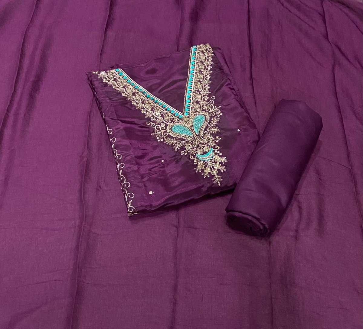 Fancy Glass Organza Suit Set with Zari Thread & Sequins Work - Yanchi