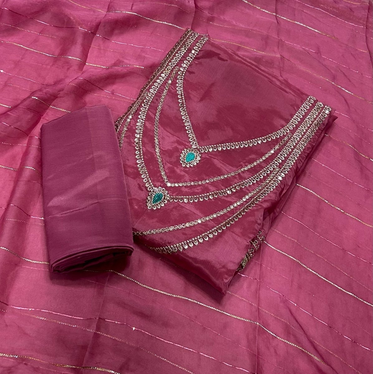 Fancy Glass Organza Suit Set with Zari & Thread Work - Yanchi