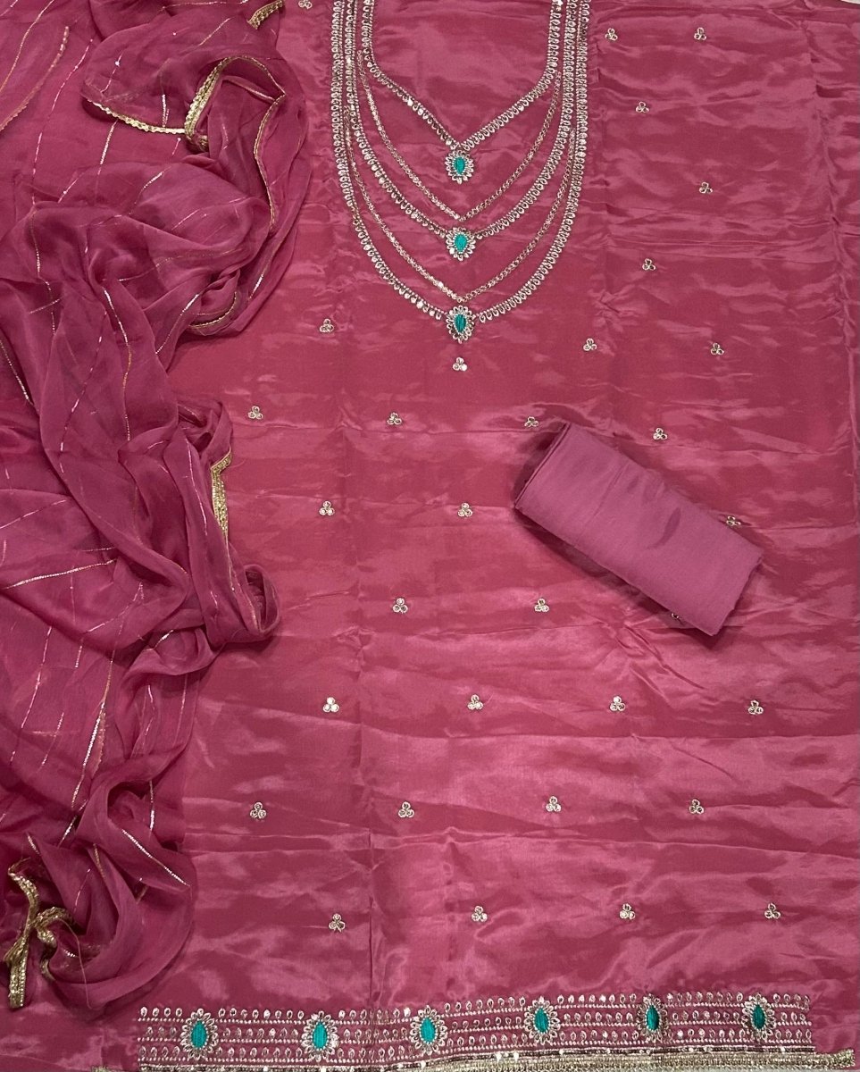 Fancy Glass Organza Suit Set with Zari & Thread Work - Yanchi