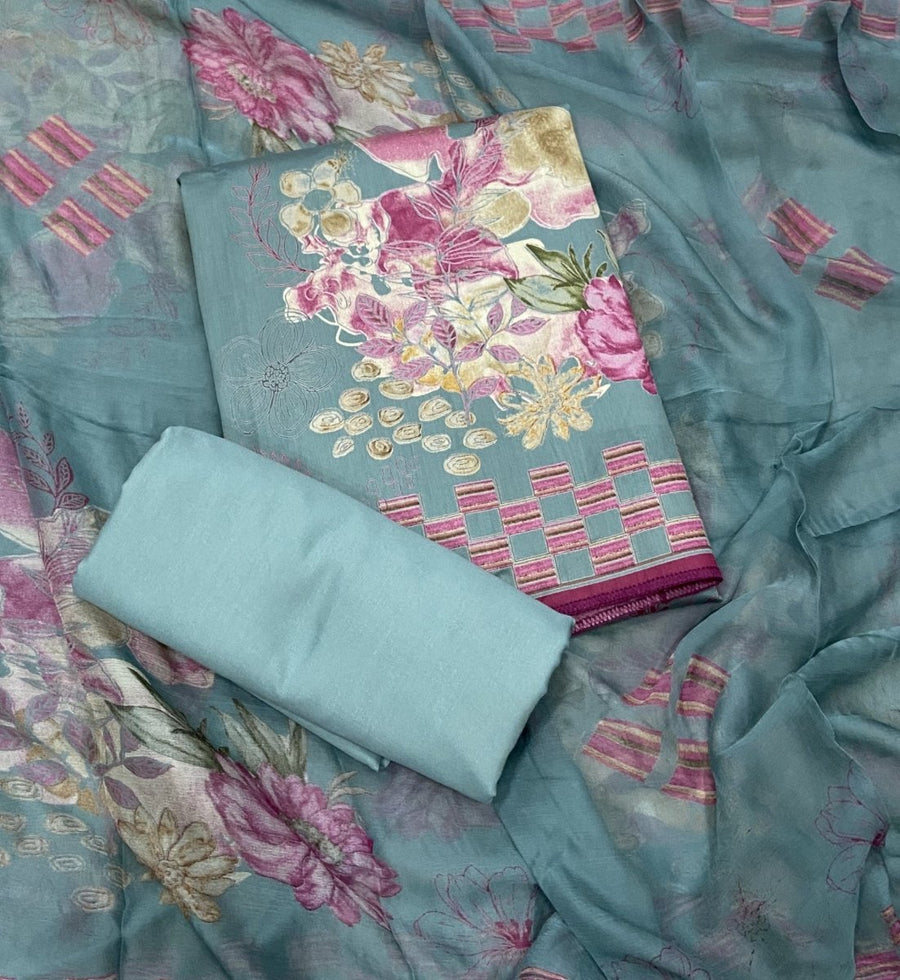 Fancy Jaam Satin Print Suit Set - Yanchi