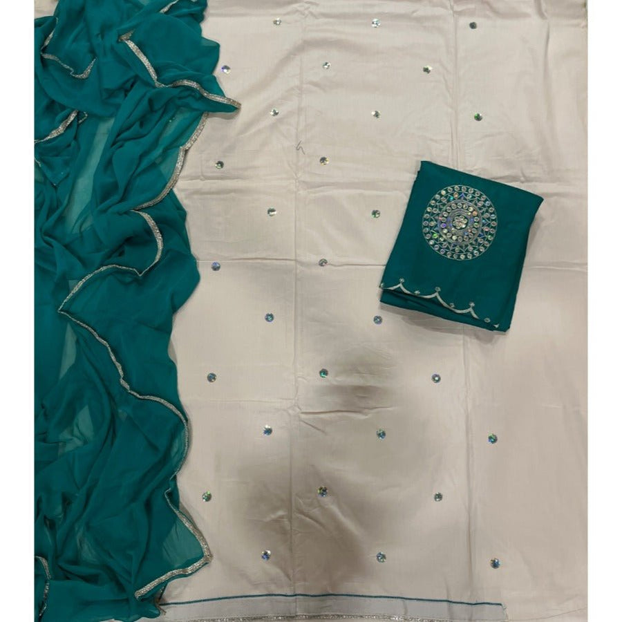 Fancy Jaam Suit Set with Heavy Bottom work - Yanchi