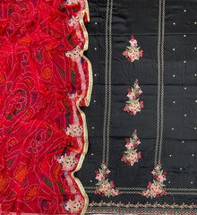 Fancy Jaam Suit Set with Heavy Thread Embroidery work (Bandhani Print dupatta with Work) - Yanchi