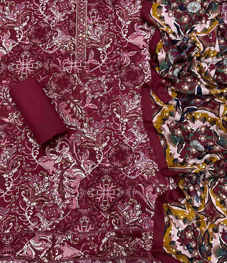 Fancy Musleen Suit Set with nack sequence work - Yanchi