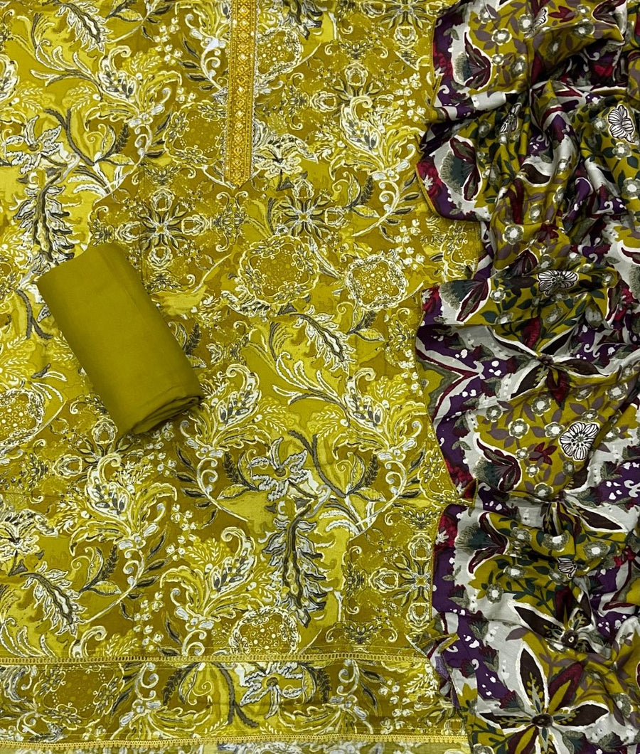 Fancy Musleen Suit Set with nack sequence work - Yanchi