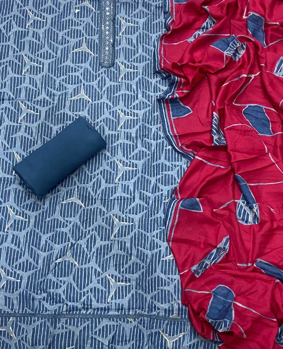 Fancy Musleen Suit Set with nack sequence work - Yanchi
