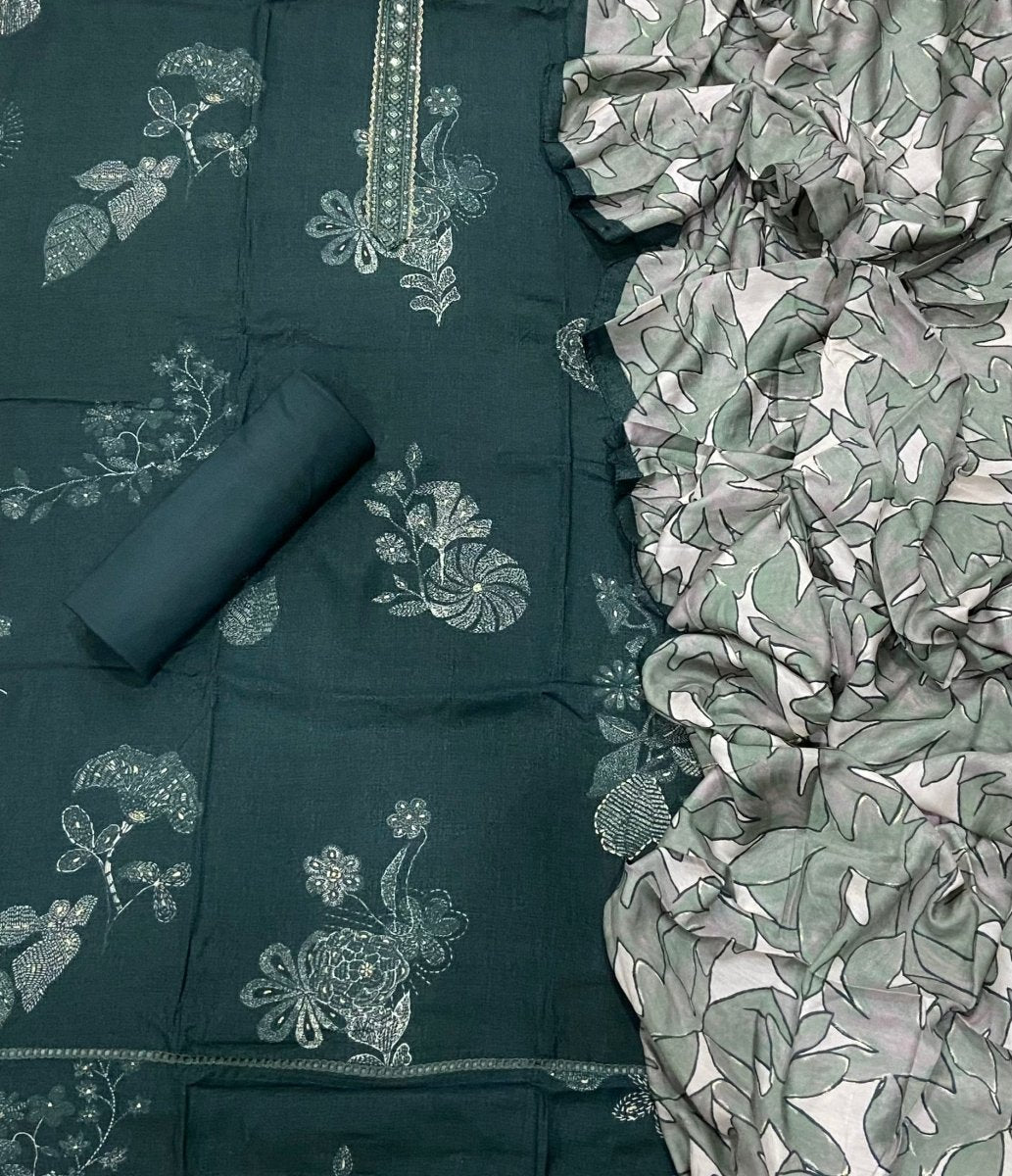 Fancy Musleen Suit Set with nack sequence work - Yanchi