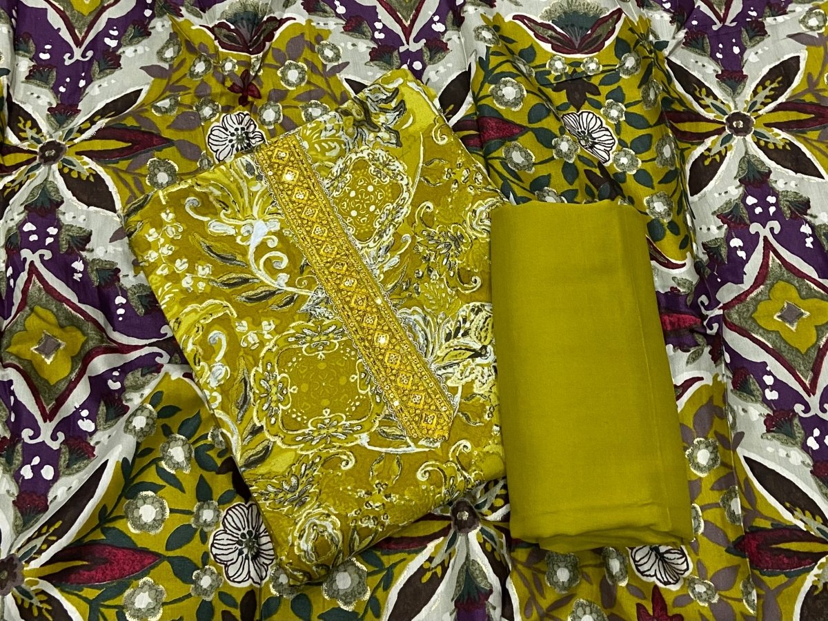 Fancy Musleen Suit Set with nack sequence work - Yanchi