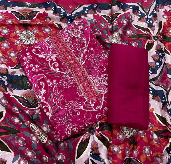Fancy Musleen Suit Set with nack sequence work - Yanchi