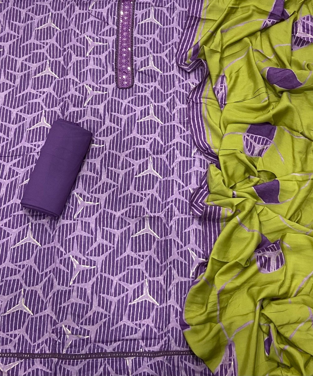 Fancy Musleen Suit Set with nack sequence work - Yanchi