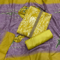 Fancy Musleen Suit Set with nack Zari work - Yanchi