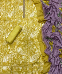 Fancy Musleen Suit Set with nack Zari work - Yanchi