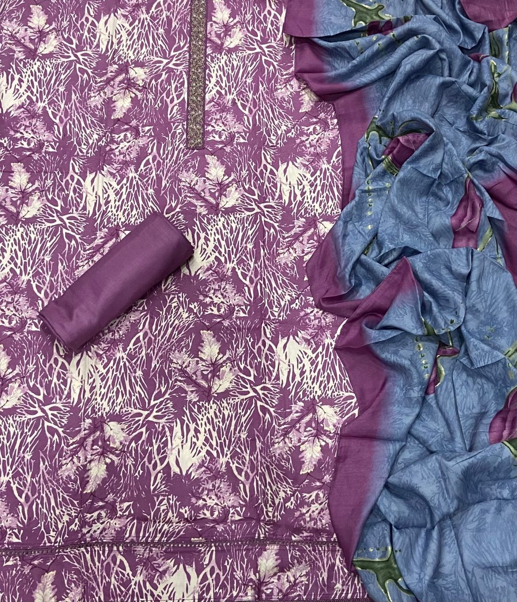Fancy Musleen Suit Set with nack Zari work - Yanchi