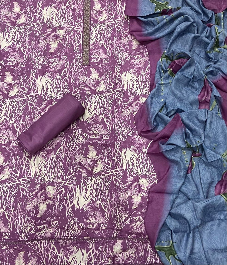Fancy Musleen Suit Set with nack Zari work - Yanchi