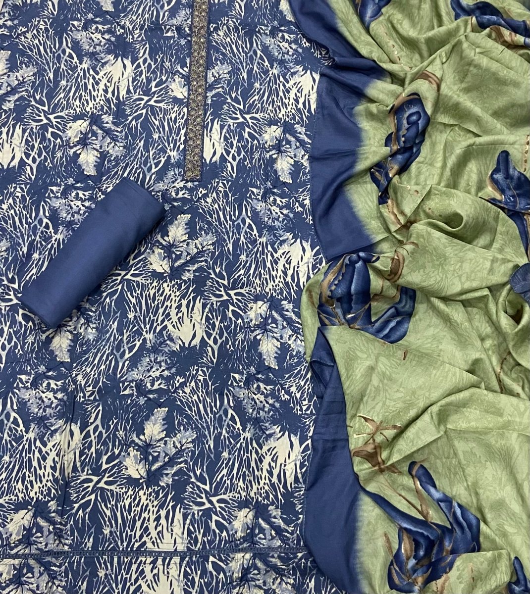 Fancy Musleen Suit Set with nack Zari work - Yanchi