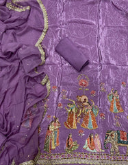 Fancy Muslin Suit Set with sequence & Pearl Work - Yanchi