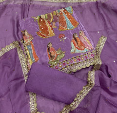Fancy Muslin Suit Set with sequence & Pearl Work - Yanchi