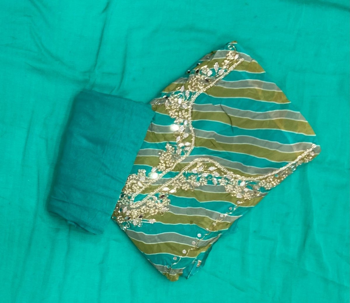 Fancy Organza Leheriya Suit Set (Real Mirror & Pearl Work) - Yanchi