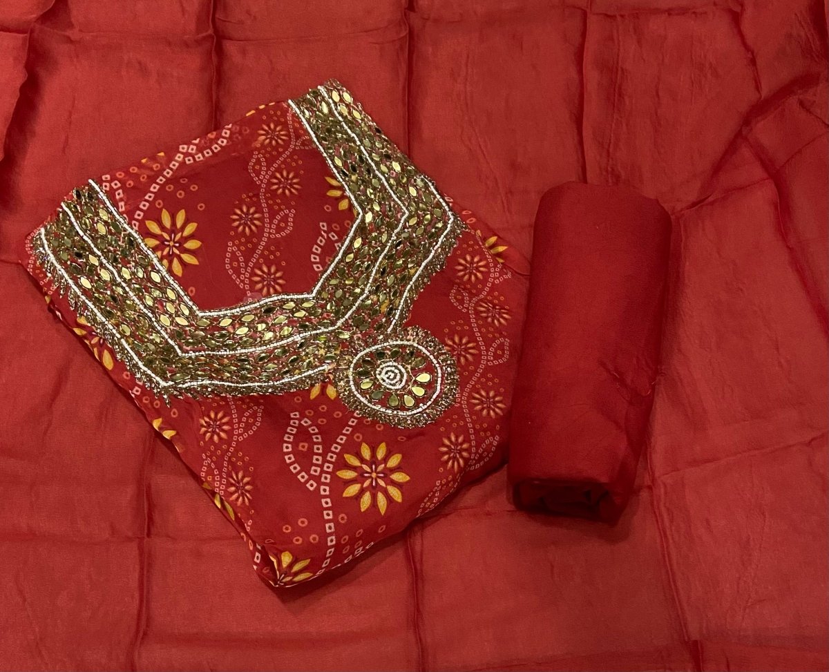 Fancy Organza Suit Set with Heavy Pearl & Real Mirror Work - Yanchi