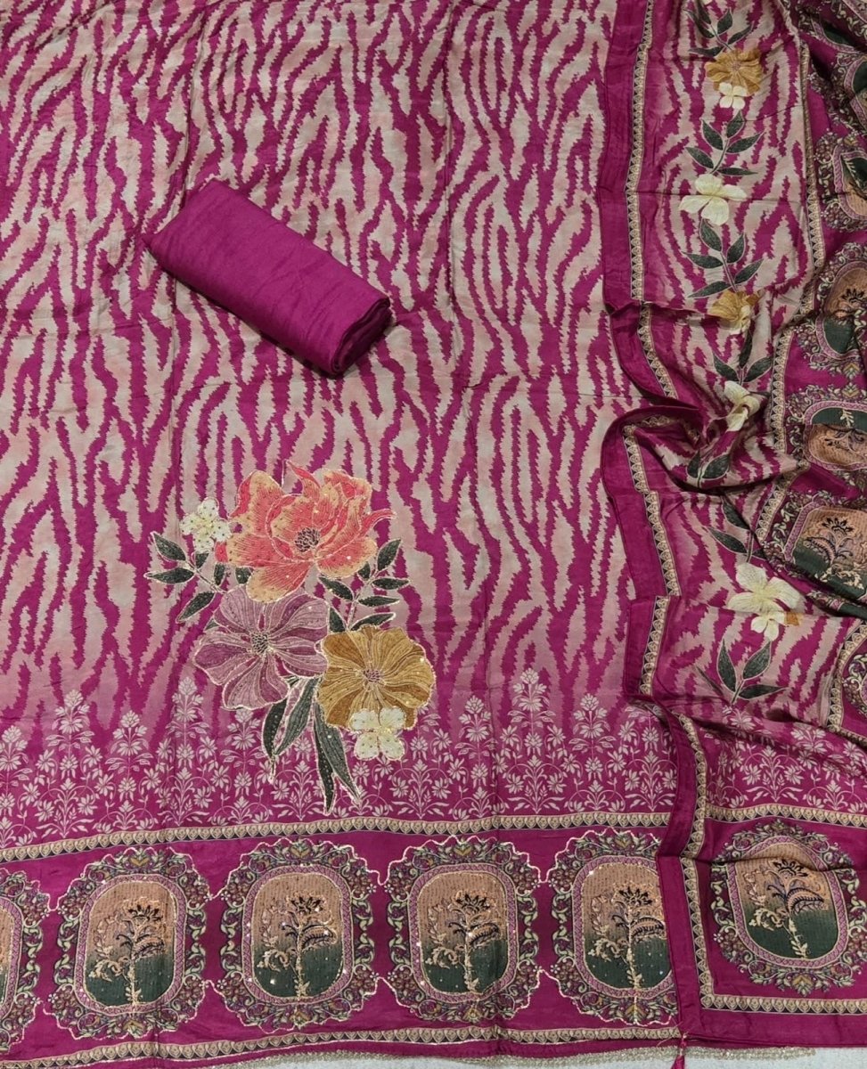 Fancy Premium Digital Print Muslin Suit Set with Zari Work - Yanchi