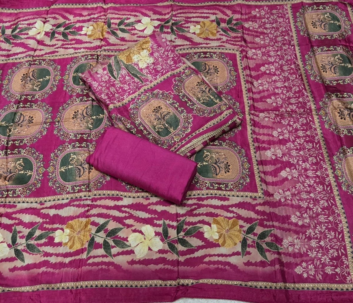 Fancy Premium Digital Print Muslin Suit Set with Zari Work - Yanchi