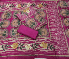 Fancy Premium Digital Print Muslin Suit Set with Zari Work - Yanchi