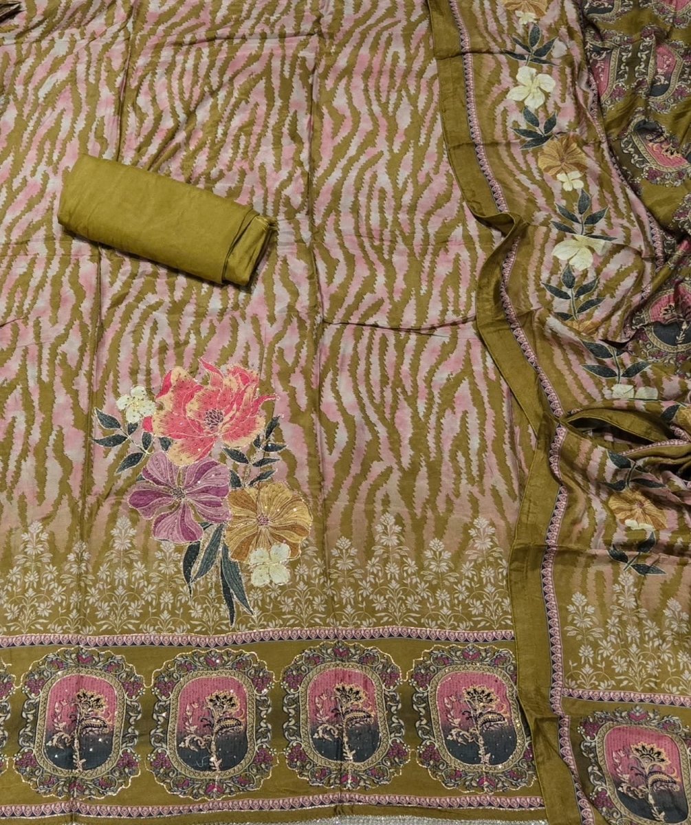 Fancy Premium Digital Print Muslin Suit Set with Zari Work - Yanchi