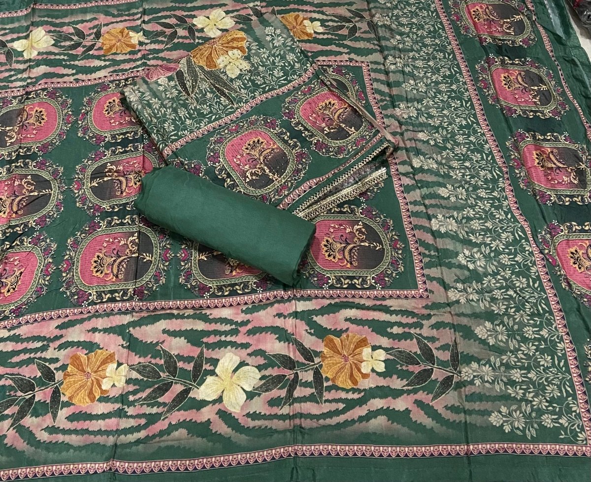 Fancy Premium Digital Print Muslin Suit Set with Zari Work - Yanchi