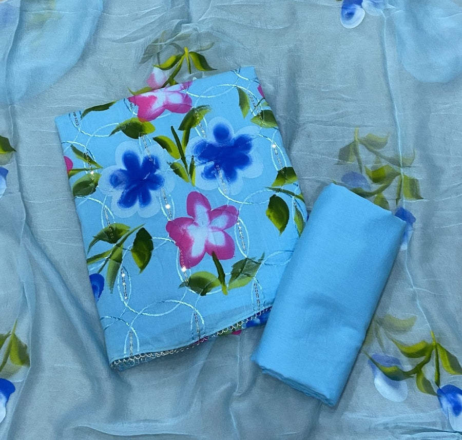 Fancy Pure Cotton Suit Set with Sequins work - Yanchi