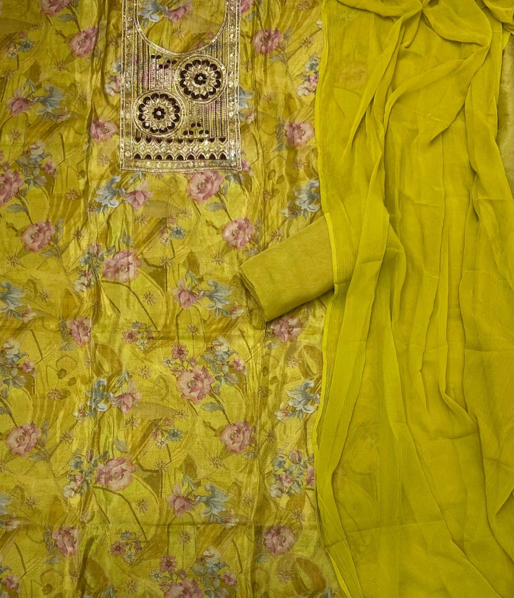 Fancy Shimmer Silk Suit Set with Heavy Zari Thread Work - Yanchi