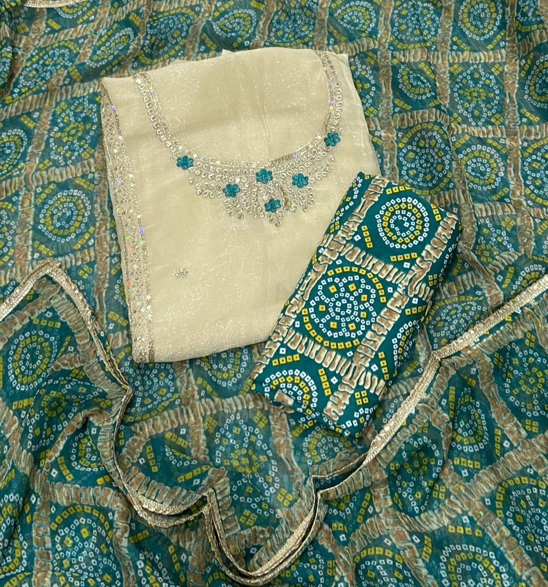 Fancy Shimmer Suit Set with Bits & Sequins Work - Yanchi
