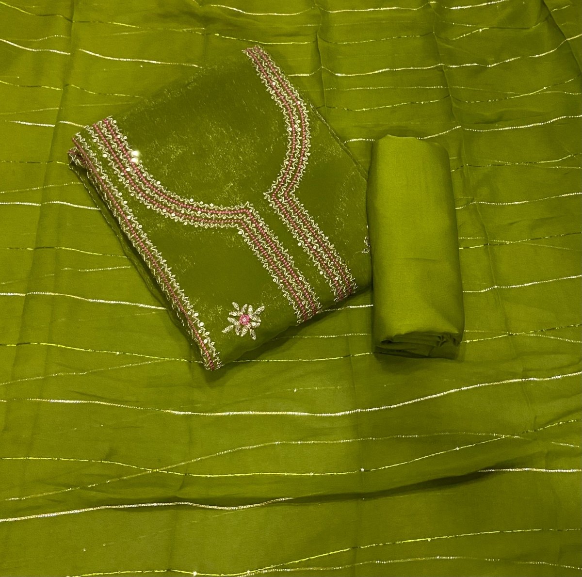 Fancy Shimmer Suit Set with Sequins & Zari Work - Yanchi