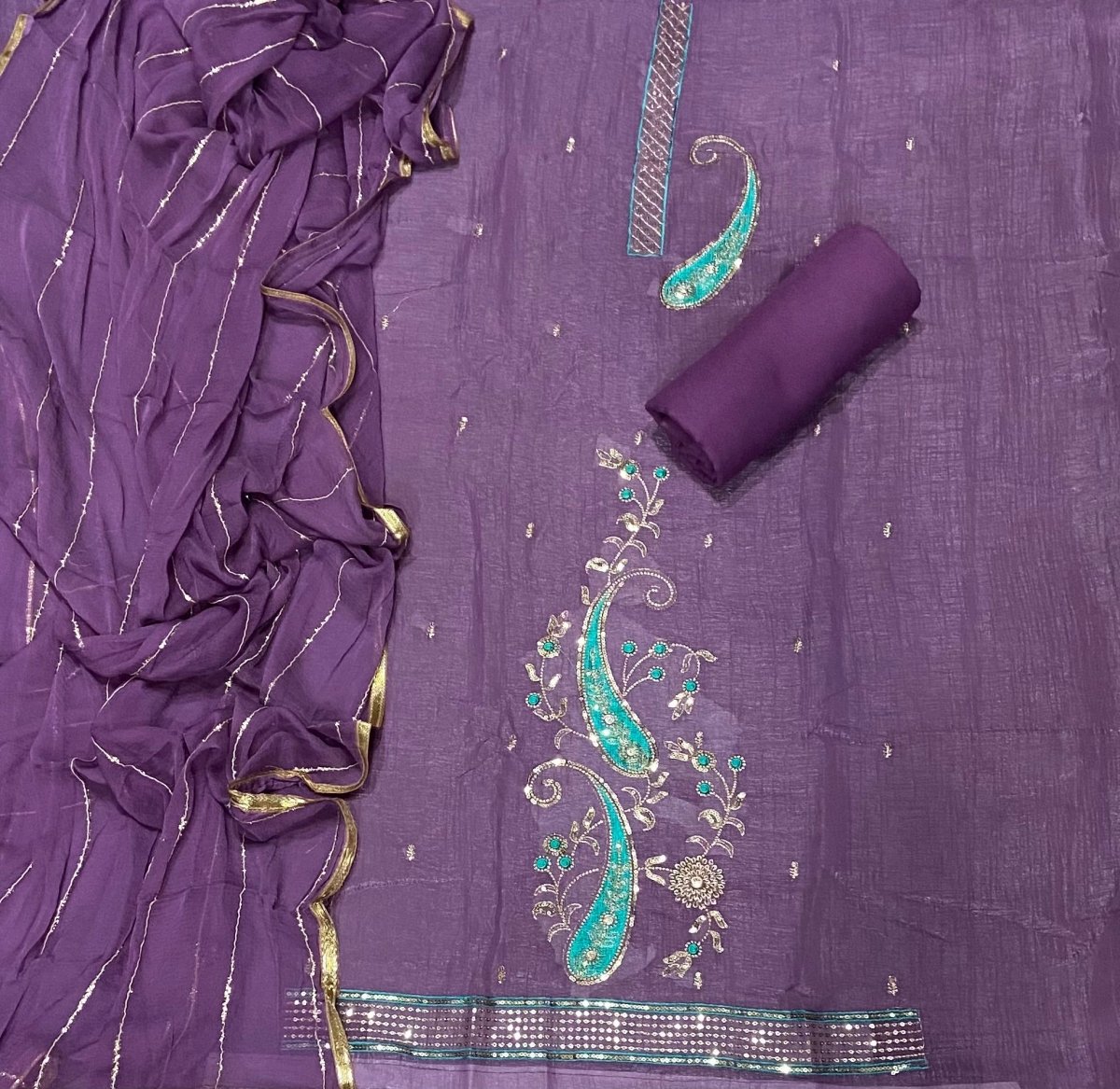 Fancy Shimmer Suit Set with Sequins & Zari Work - Yanchi