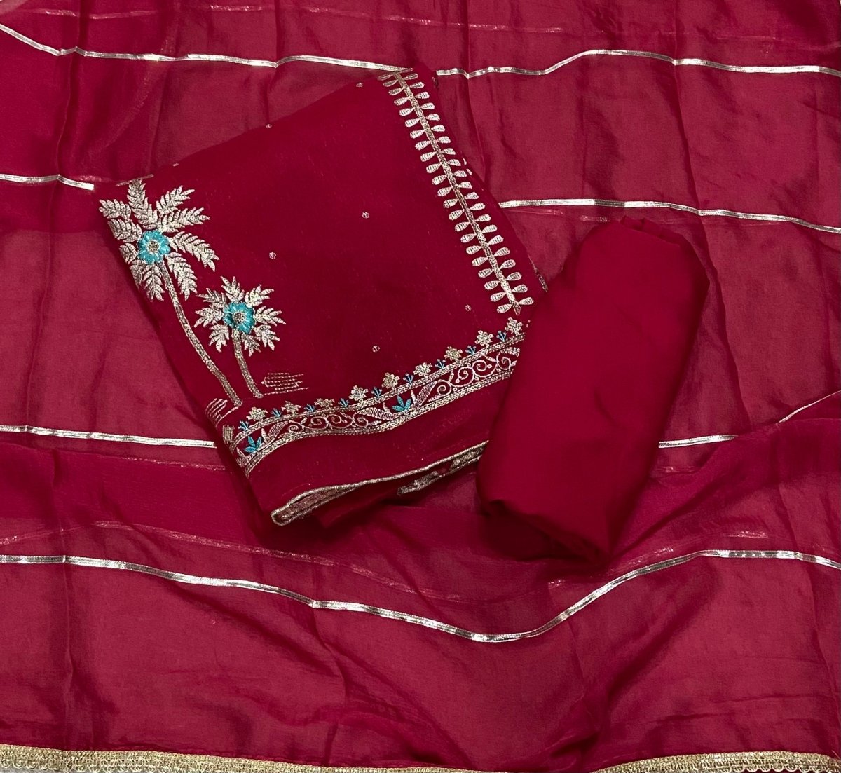 Fancy Shimmer Suit Set with Sequins & Zari Work - Yanchi