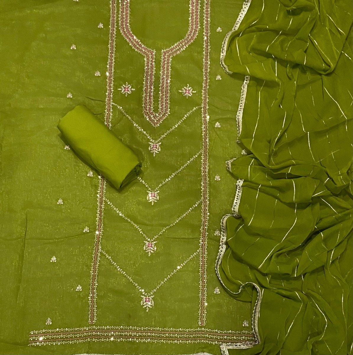 Fancy Shimmer Suit Set with Sequins & Zari Work - Yanchi