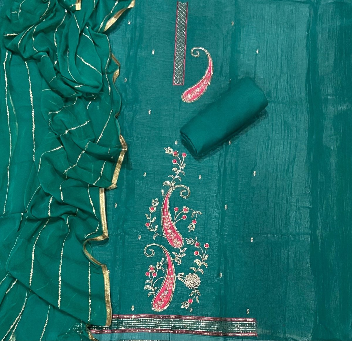 Fancy Shimmer Suit Set with Sequins & Zari Work - Yanchi