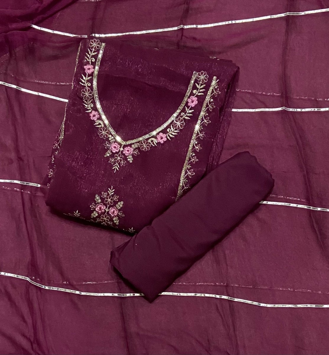 Fancy Shimmer Suit Set with Zari & Sequins Work - Yanchi