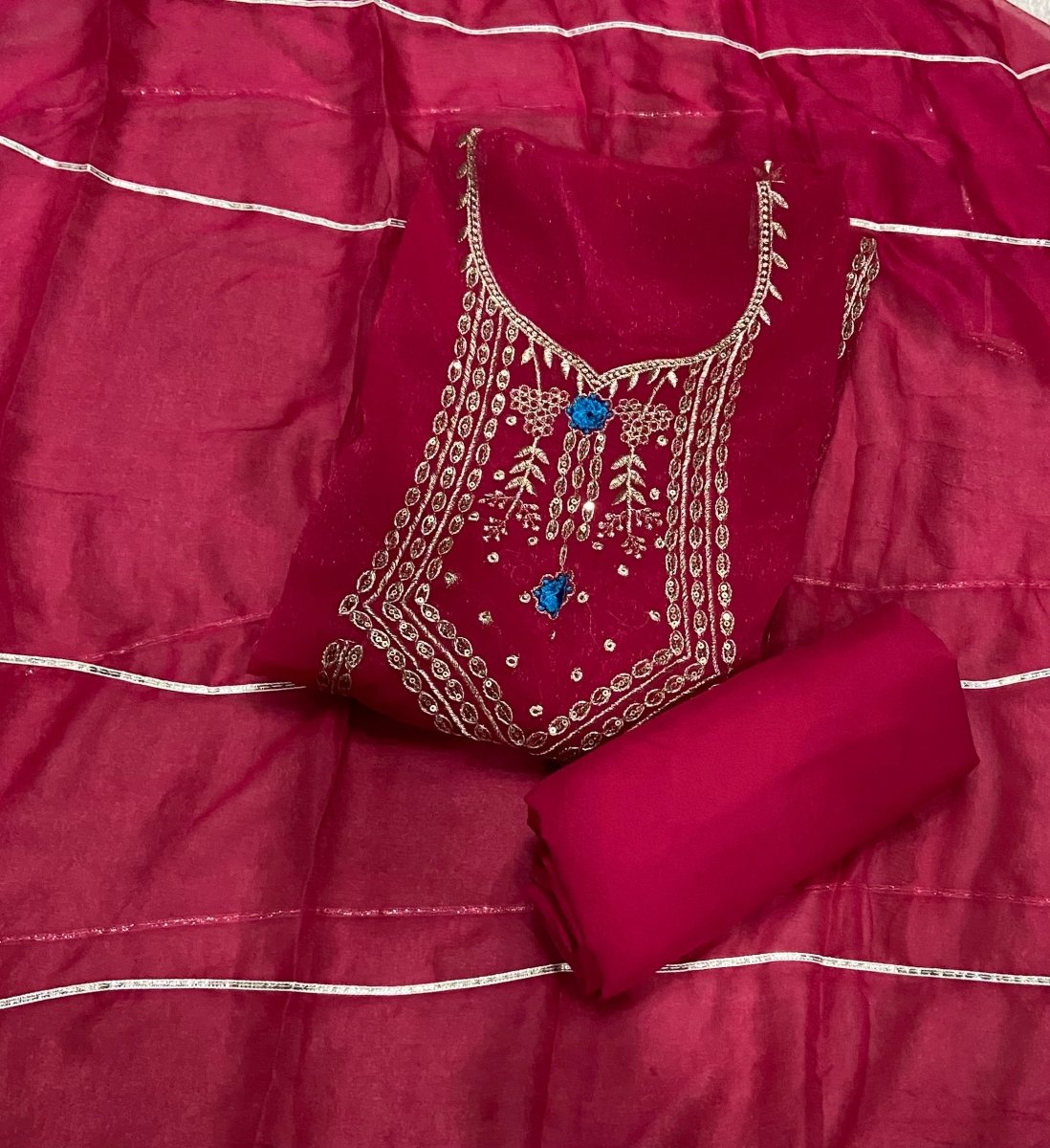 Fancy Shimmer Suit Set with Zari & Sequins Work - Yanchi