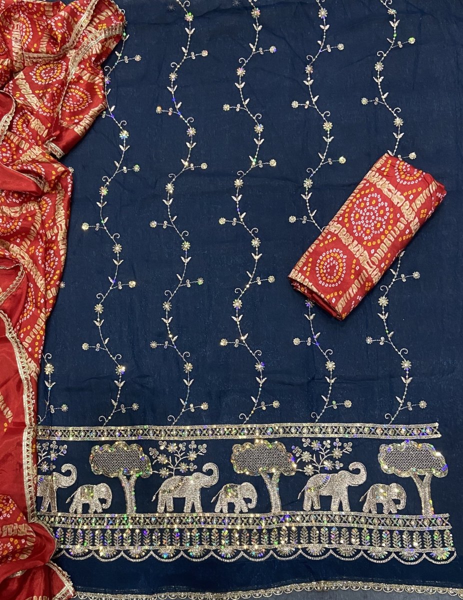 Fancy Shimmer Suit Set with Zari & Sequins Work - Yanchi