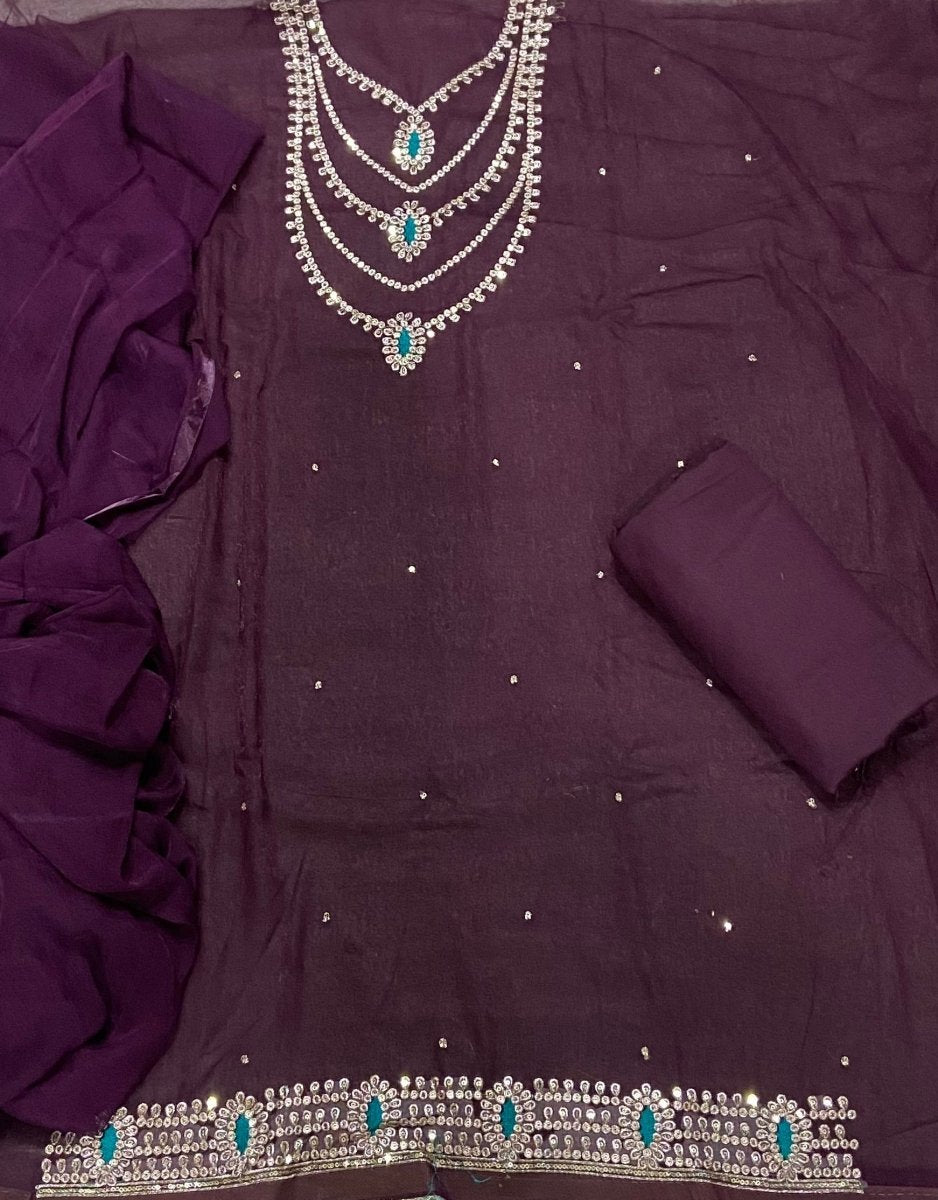 Fancy Shimmer Suit Set with Zari & Sequins Work - Yanchi