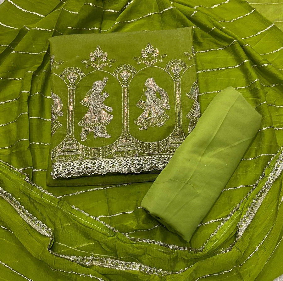 Fancy Shimmer Suit Set with Zari & Sequins Work - Yanchi