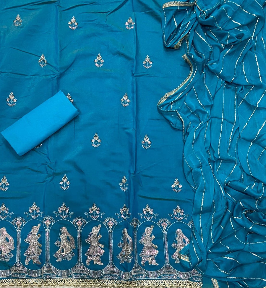 Fancy Shimmer Suit Set with Zari & Sequins Work - Yanchi
